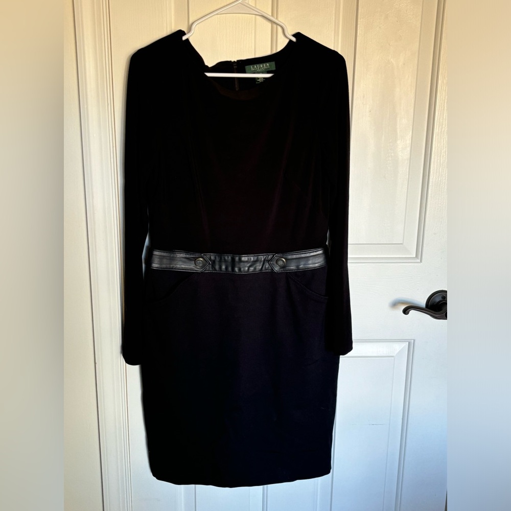 Lauren Ralph Lauren Black dress long sleeves w/faux leather belt pockets…